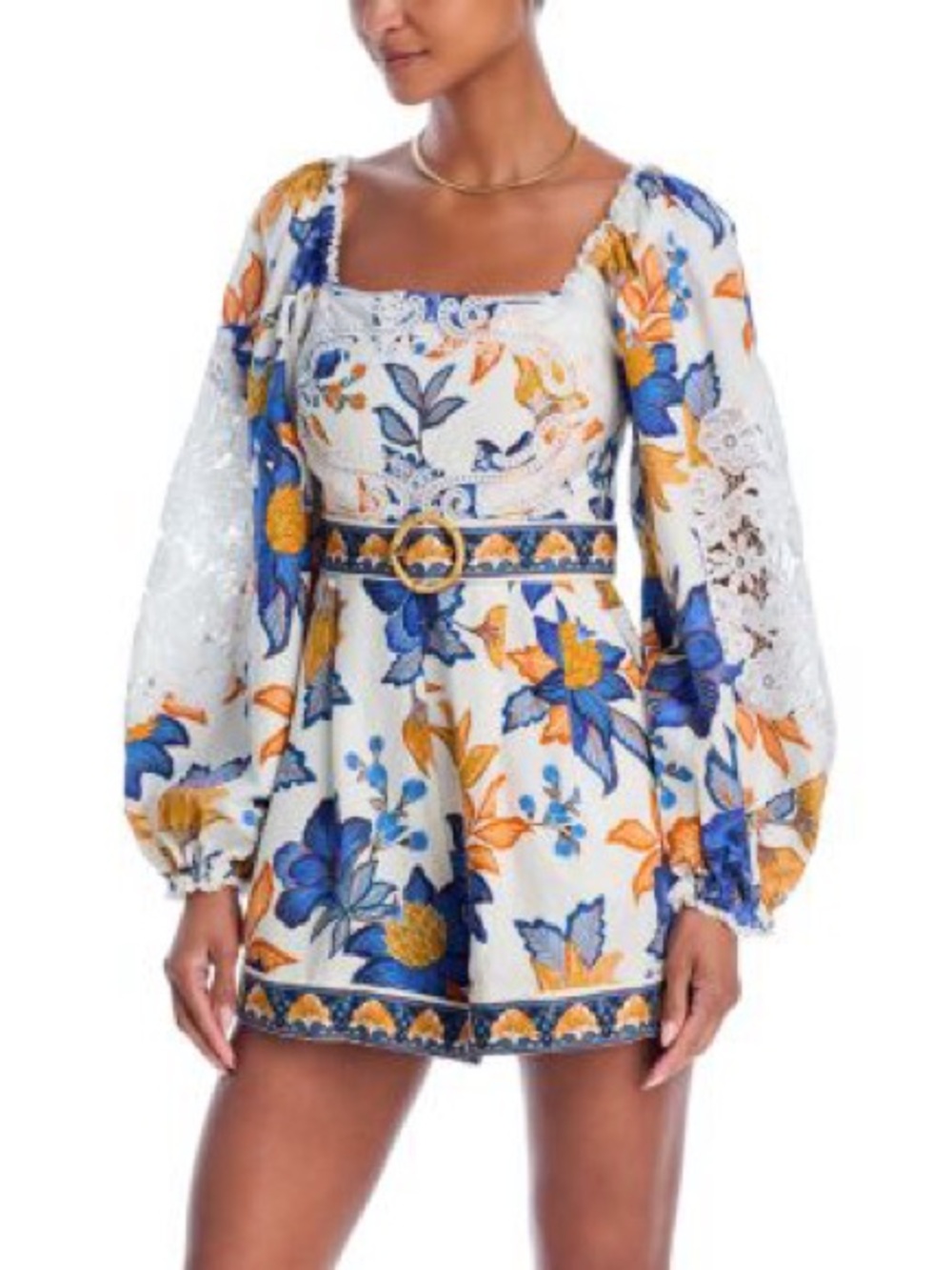 FARM Rio embroidered lace belted romper size XL
